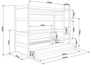 Patrová postel s přistýlkou RICO 3 80x160 cm, grafitová/grafitová (Volba matrace: Pěnová matrace)