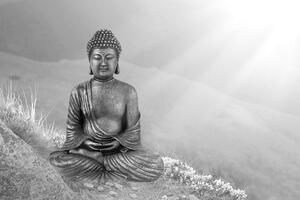 Tapeta černobílý Budha v meditující poloze