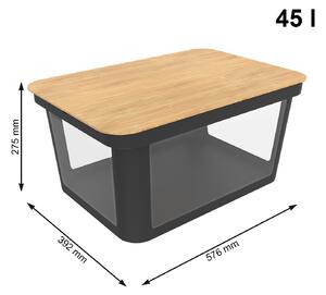 Rotho Úložný box / stolek s průhlednými stěnami, s bambusovým víkem, Rotho ALBRIS černý RT1045308080B