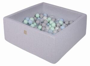 Suchý bazének s míčky 90x90x40cm s 200 míčky, čtvercový, šedý: perleťově bílá, šedá, průhledná, mátová, modrá