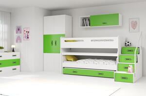 Dětská patrová postel s úložným prostorem bez matrací 80x200 IDA 1 - bílá / zelená