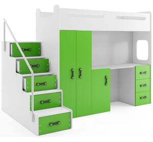 Dětská patrová postel s úložným prostorem bez matrace 80x200 IDA 4 - bílá / zelená