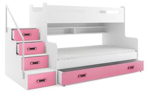 Dětská patrová postel s úložným prostorem a matracemi 80x200 IDA 3 - bílá / růžová