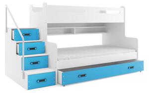 Dětská patrová postel s úložným prostorem bez matrací 80x200 IDA 3 - bílá / modrá