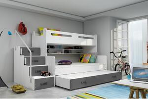 Dětská patrová postel s přistýlkou a matracemi 80x200 IDA 3 - bílá / grafit
