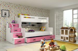 Dětská patrová postel s úložným prostorem bez matrací 80x200 IDA 3 - bílá / růžová