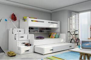 Dětská patrová postel s přistýlkou a matracemi 80x200 IDA 3 - bílá