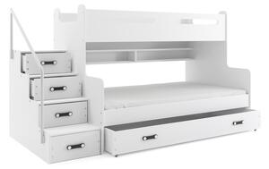 Dětská patrová postel s úložným prostorem a matracemi 80x200 IDA 3 - bílá