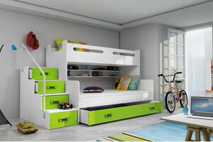 Dětská patrová postel s úložným prostorem bez matrací 80x200 IDA 3 - bílá / zelená