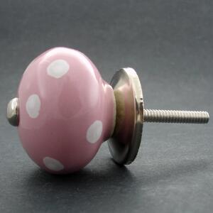 Keramická úchytka-Růžová s puntíky Barva kovu: stříbrná