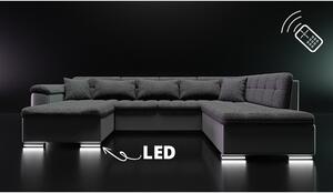 Rohová sedací souprava do U s LED podsvícením NELLI 1 - bílá ekokůže / šedá, levý roh