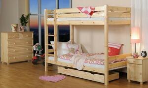 Dřevěná postel Patrová 90x200 + rošty ZDARMA (Barva dřeva: Ořech)