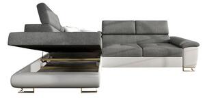 Rozkládací sedačka s úložným prostorem SAN DIEGO - bílá ekokůže / šedá 2, pravý roh