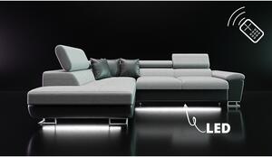 Rozkládací sedačka s úložným prostorem a LED podsvícením SAN DIEGO - bílá ekokůže / šedá, pravý roh