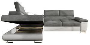 Rozkládací sedačka s úložným prostorem a LED podsvícením SAN DIEGO - černá ekokůže / šedá, levý roh
