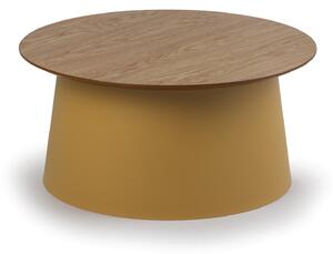 Plastový kávový stolek SETA s dřevěnou deskou, průměr 69 cm, dub/okrová