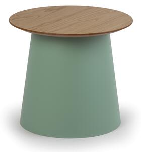 Plastový kávový stolek SETA s dřevěnou deskou, průměr 49 cm, dub/zelená