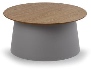 Plastový kávový stolek SETA s dřevěnou deskou, průměr 69 cm, dub/šedá