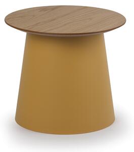 Plastový kávový stolek SETA s dřevěnou deskou, průměr 49 cm, dub/okrová