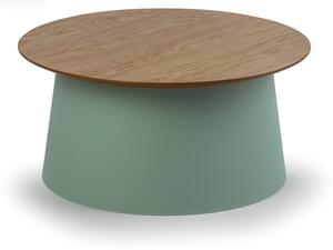 Plastový kávový stolek SETA s dřevěnou deskou, průměr 69 cm, dub/zelená