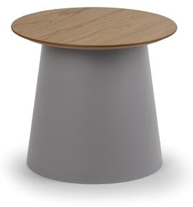 Plastový kávový stolek SETA s dřevěnou deskou, průměr 49 cm, dub/šedá