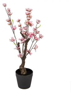 Umělá rostlina malá růžová rozkvetlá třešeň v květináči – 48 cm