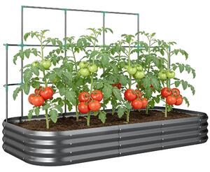 Outsunny vyvýšený záhon s treláží, pozinkovaný kovový truhlík s ochranným okrajem a rukavicemi pro bylinky, zeleninu a květiny — 220 x 110 x 150 cm, t