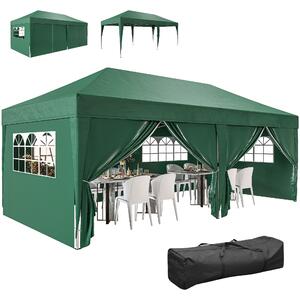 Outsunny pavilon přibližně 5,90 × 2,95 m – skládací pop‑up altán s okny a zipovými dveřmi, odnímatelné stěny, UV ochrana, tmavě zelený | Aosom