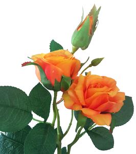 Růže umělá kusová x2 + 1 poupě 53cm pogumovaná, top kvalita oranžová
