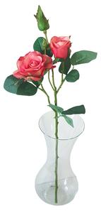 Růže umělá kusová x2 + 1 poupě 53cm pogumovaná, top kvalita růžová