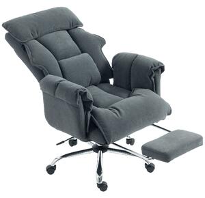 Ergonomická kancelářská židle HOMCOM s bederní oporou, výsuvnou opěrkou nohou a 360° otočením — polární fleece, tmavě šedá | Aosom