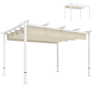 Outsunny pergola se zatahovací střechou 3,90 × 2,97 m, magnetické zapínání, ochrana UPF 30+, samostatný zahradní altán s odvodněním, béžová | Aosom