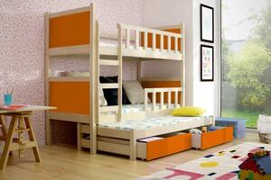 Patrová postel s přistýlkou PINOKIO 3 Chojmex 88/174/200 Chojmex barevné provedení: borovice/oranžová