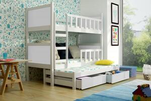 Dětská postel pro 3 děti Paris, bílá + MATRACE