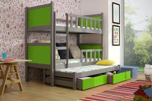 Patrová postel s přistýlkou PINOKIO 3 Chojmex 88/174/200 Chojmex barevné provedení: grafit/zelená