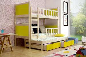 Patrová postel s přistýlkou PINOKIO 3 Chojmex 88/174/200 Chojmex barevné provedení: borovice/žlutá
