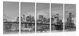 5-dílný obraz okouzlující most v Brooklynu v černobílém provedení