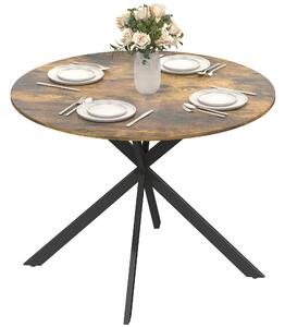 HOMCOM kulatý jídelní stůl pro 4, Ø100 cm, průmyslový styl s ocelovými X nohami, rustikální hnědá | Aosom