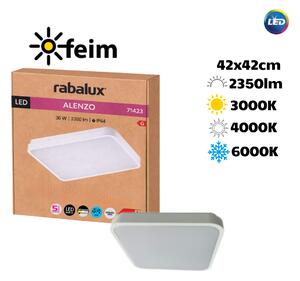 RABALUX 71423 Alenzo stropní svítidlo 420x420mm LED 36W/2350lm 3000+4000+6000K IP44 bílá, DIP switch
