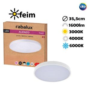 RABALUX 71427 Alenzo stropní svítidlo D355mm LED 24W/1600lm 3000+4000+6000K IP44 bílá, DIP switch