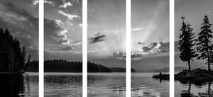 5-dílný obraz odraz horského jezera v černobílém provedení