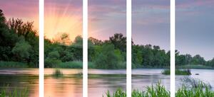 5-dílný obraz východ slunce u řeky