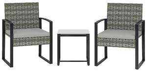 Outsunny PE ratanový bistro set, 3dílný zahradní set se 2 židlemi, stolkem, odnímatelnými polstry, balkon/terasa, světle šedý | Aosom