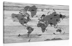 Obraz černobílá mapa na dřevěném podkladu