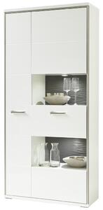 KOMBINACE VITRÍN, šedá, barvy stříbra, bílá, vysoce lesklá bílá, 94/201/38 cm Livetastic - Kredence a vitríny, Online Only