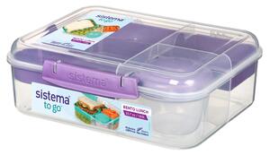 Sistema Dělený svačinový box To Go Bento Lunch s nádobou na jogurt a 2 tácky 1,65 l, fialová