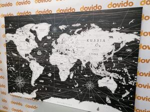 Obraz černobílá mapa na dřevěném pozadí