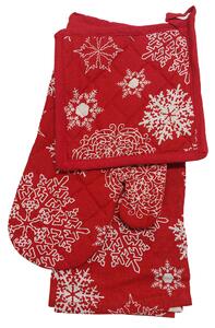 CHRISTMAS RED kuchyňský trojset - chňapka, rukavice, utěrka CHRISTMAS RED kuchyňský trojset - chňapka, rukavice, utěrka