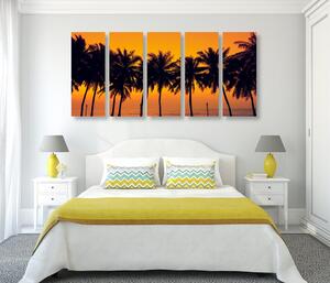 5-dílný obraz západ slunce nad palmami