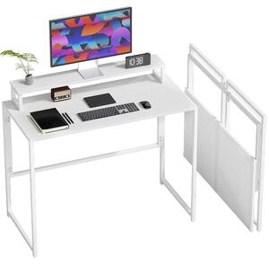 HOMCOM skládací psací stůl s podstavcem na monitor, ocelový rám, 100 x 48 x 87,5 cm, bílý | Aosom